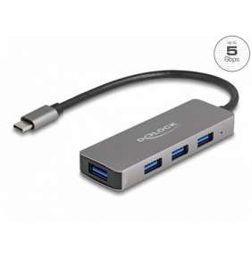 Delock 4 portový Hub USB 3.2 Gen 1 s konektorem USB Type-C™ – porty USB Typu-A na boku