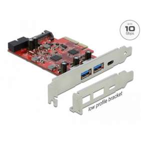 Delock PCI Express x4 Karta na 1 x externí USB Type-C™ samice + 2 x externí USB Typu-A samice SuperSpeed USB 10 Gbps 