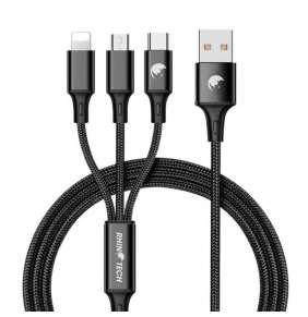 RhinoTech nabíjecí a datový kabel 3v1 USB-A (MicroUSB + Lightning + USB-C) 1,2m černá