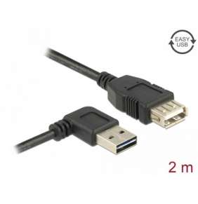 Delock Prodlužovací kabel EASY-USB 2.0 Typ-A samec pravoúhlý levý / pravý   USB 2.0 Typ-A samice 2 m