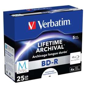 VERBATIM M-DISC BD-R Blu-Ray SL 25GB/ 4x/ Inkjet printable/ jewel/ 5pack