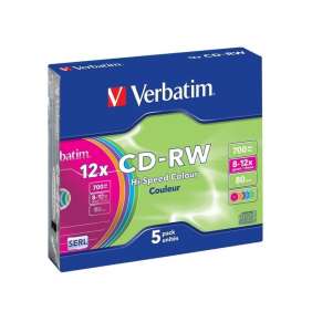 VERBATIM CD-RW80 700MB/ 12x/ COLOR slim/ 5pack