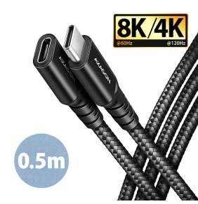 AXAGON BUCM32-CF05AB prodlužovací kabel USB-C (M)  -  USB-C (F), 0.5m, USB 20Gbps, PD 240W 5A, 8K HD, ALU, oplet, černý