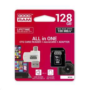 Karta GOODRAM microSDXC 128GB M1A4 All-in-one (R:100/W:10 MB/s), UHS-I Class 10, U1 + adaptér + čítačka/prečítačka kari