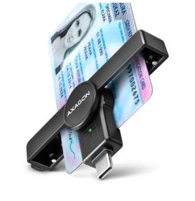 AXAGON CRE-SMPC Skládací kapesní USB-C čtečka kontaktních Smart karet. Vhodná pro aplikaci eObčanka