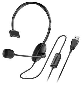 Genius HS-100U Headset, náhlavní, na jedno ucho, drátový, s mikrofonem, ovládání hlasitosti, USB, černý