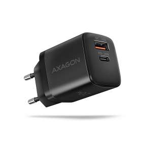 AXAGON ACU-PQ20 nabíječka do sítě 20W, 2x port (USB-A + USB-C), PD3.0/PPS/QC4+/AFC/Apple, černá 