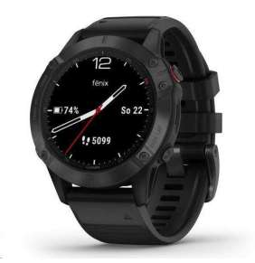 GARMIN chytré sportovní GPS hodinky fenix 6 PRO Glass, Black/Black Band (MAP/Music)