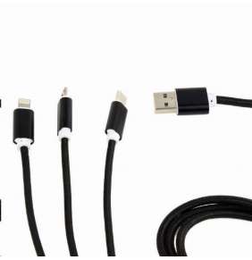 Kábel CABLEXPERT USB A Male/Micro B + Type-C + Lightning, 1m, opletený, čierny, blister