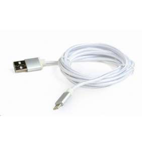 Kábel CABLEXPERT USB 2.0 Lightning (IP5 a vyšší) nabíjací a synchronizačný kábel, opletený, 1,8m, strieborný, blister