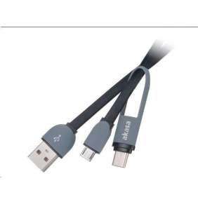 AKASA kabel 2v1 USB2.0 Typ-A na Type-C a Micro-B / AK-CBUB35-10BK / 100cm / černý
