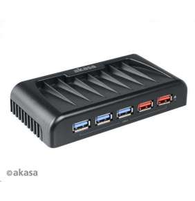 AKASA HUB USB Connect 7EX, 7x USB 3.0, 2 nabíjacie porty USB, externé, s napájacím adaptérom