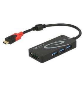 Delock External USB 3.1 Gen 1 Hub USB Type-C™   3 x USB Type-A + 2 Slot SD Card Reader black 