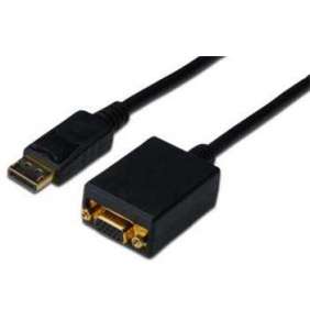 Digitus Adaptérový kabel DisplayPort, DP - HD15 (VGA) samec / samice, 0,15 m, s blokováním, kompatibilní s DP 1.2, CE, bl