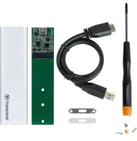 Transcend CM80 externí SSD rámeček, M.2 SATA SSD typ 2242/2260/2280 B+M key, USB 3.0/USB-C, celohliníkový, stříbrný