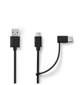 Nedis CCGB60610BK10 - Synchronizační a Nabíjecí Kabel 2 v 1 | USB A Zástrčka - USB Micro B / Typ-C Zástrčka | 1 m | Černá barva