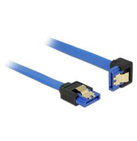 Delock Cable SATA 6 Gb/s receptacle straight   SATA receptacle downwards angled 10 cm blue with gold clips 