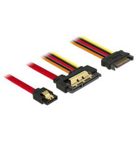Delock Kabel SATA 6 Gb/s 7 pin samice + SATA 15 pin napájecí samec   SATA 22 pin samice přímý kovový 30 cm