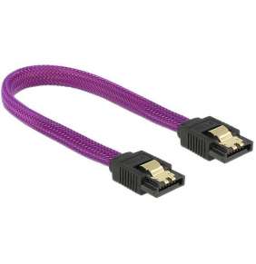 Delock SATA kabel 6 Gb/s 20 cm přímý/přímý, kovové svorky, fialový Premium