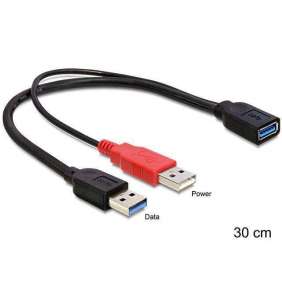 Delock kabel USB 3.0-A samice   USB 3.0-A samec + USB 2.0-A samec, 30cm