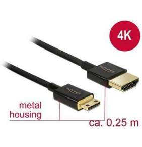 Delock Kabel High Speed HDMI s Ethernetem - HDMI-A samec   HDMI Mini-C samec 3D 4K 0,25 m Slim High Quality