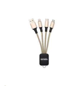 4smarts nabíjecí kabel GlowCord, 3v1 (micro USB, USB-C, Lightning), délka 6 cm, zlatá