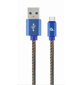 Kábel CABLEXPERT USB 2.0 AM na Type-C kábel (AM/CM), 1m, opletený, jeans, blister, PREMIUM QUALITY
