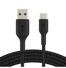 BELKIN kabel oplétaný USB-C - USB-A, 1m, černý
