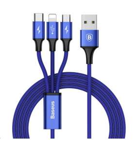 Baseus Rapid Series nabíjecí / datový kabel 3v1 USB (Micro USB + Lightning + USB-C) 3A 1,2m, modrá