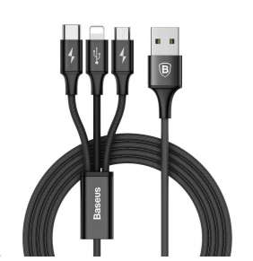 Baseus Rapid Series nabíjecí / datový kabel 3v1 USB (Micro USB + Lightning + USB-C) 3A 1,2m, černá