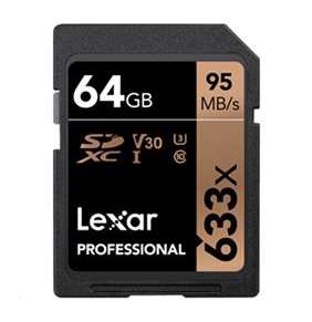 64GB Lexar® Professional 633x SDXC™ UHS-I cards,  up to 95MB/s read 45MB/s write C10 V30 U3, Global