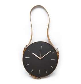 PLATINET nástěnné hodiny s koženým páskem, černé