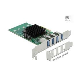 Delock PCI Express x4 Karta na 4 x externí USB 3.0 Quad Channel - Low Profile