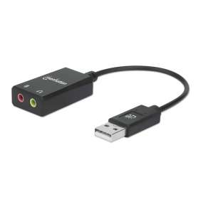 MANHATTAN USB 2.1 Zvukový adaptér, USB 2.0 to 3.5 mm aux a mikrofón čierna, maloobchodná krabica