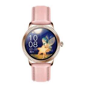 Deveroux - Fitness hodinky CF18PRO kožený řemínek, růžový