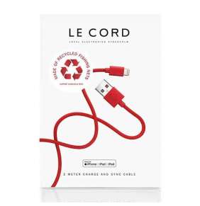 Le Cord kábel Braided Recycled Cable Lightning to USB 2m - Ghost Net Red