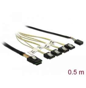 Delock Kabel Mini SAS SFF-8087   4 x SATA 7 pin + Sideband 0,5 m kovový
