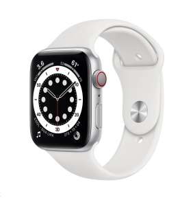 Apple Watch Series 6 GPS + Cellular, 44mm Silver Alum. Case + White Sport Band - Regular