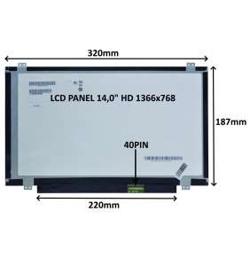 LCD PANEL 14,0" HD 1366x768 40PIN MATNÝ / ÚCHYTY NAHOŘE A DOLE
