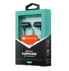 Canyon EP-3, pohodlné slúchadlá do uší, pre smartfóny, integr. mikrofón a ovládanie, čierne + zeleno-modré prvky