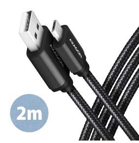 AXAGON BUMM-AM20AB, HQ Cable Micro USB  -  USB A, 2m, USB 2.0, 2.4A, ALU, braid, Black
