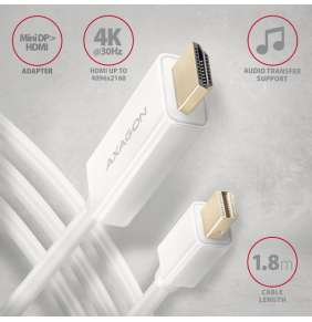 AXAGON RVDM-HI14C2W, Mini DisplayPort   HDMI 1.4 redukce / kabel 1.8 m, 4K/30Hz, bílý