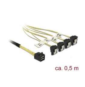 Delock Kabel Mini SAS HD SFF-8643   4 x SATA 7 Pin pravoúhlý 0,5 m