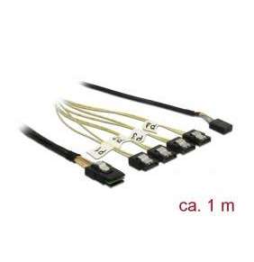 Delock Kabel Mini SAS SFF-8087   4 x SATA 7 pin + Sideband 1 m kovový