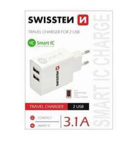 Swissten Síťový Adaptér Smart Ic 2X Usb 3,1A Power Bílý