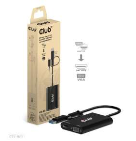 Club3D adaptér USB Gen1 Type-C/-A na duálny HDMI (4K/30Hz) / VGA (1080/60Hz)