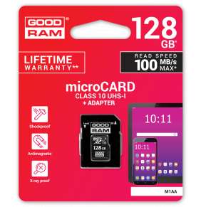 Karta GOODRAM MicroSDXC 128GB M1AA, UHS-I Class 10, U1 + adaptér