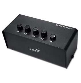 Genius Stereo Switching Box , Přepínač, audio, 2x RCA vstup, 5x 3,5mm jack výstup, stereo, černý