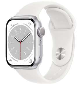 Apple Watch Series 8 41mm stříbrný hliník s bílým sportovním řemínkem