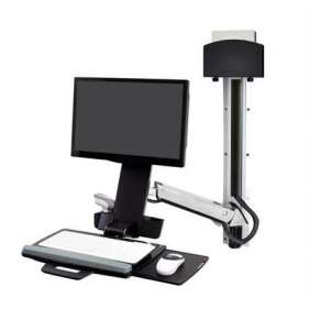 ERGOTRON StyleView® Sit-Stand Combo System, Small CPU Holder (aluminum), držák na zeď, monitor/pc/myš/klávesnice/skener